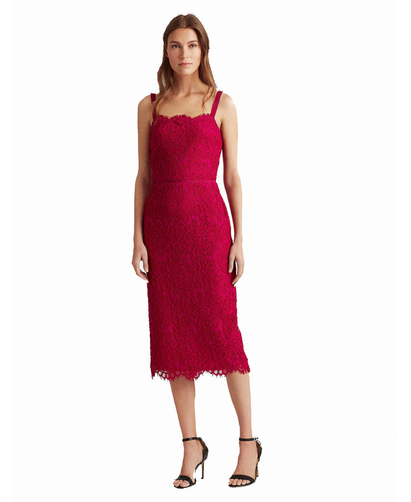 Lauren Ralph Lauren Women Floral Lace Cocktail Dress Fuschia