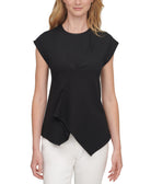 DKNY Women Asymmetrical Draped Top Black