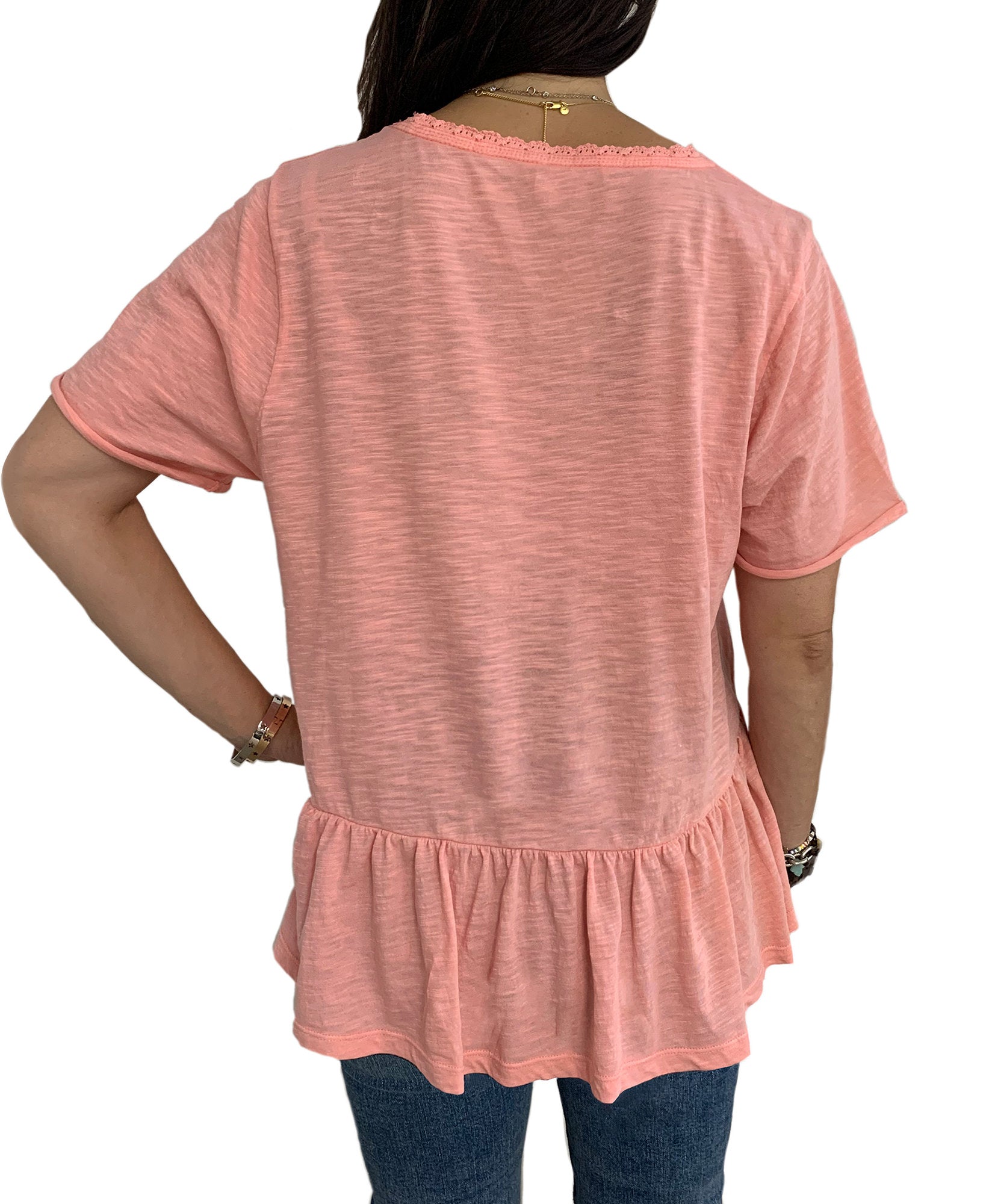 Vanilla Star Women Lace Trim Flounce Hem Top