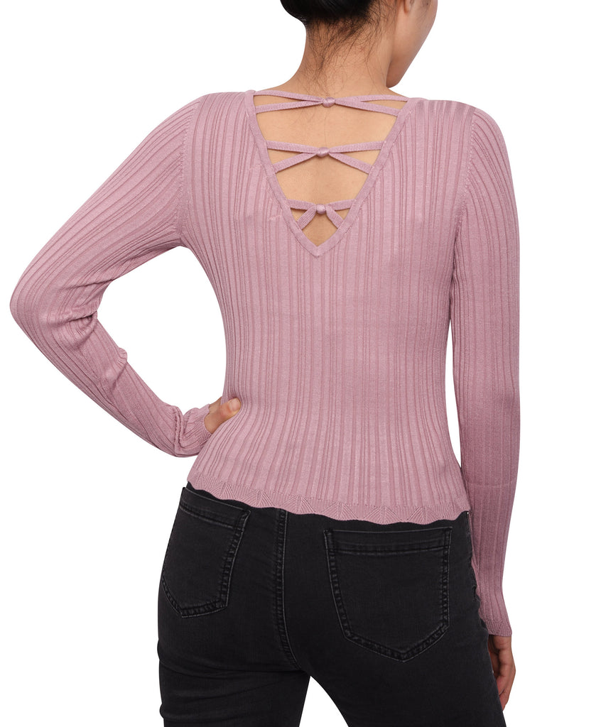 Planet Gold Women Rib Knit Strappy Back Sweater