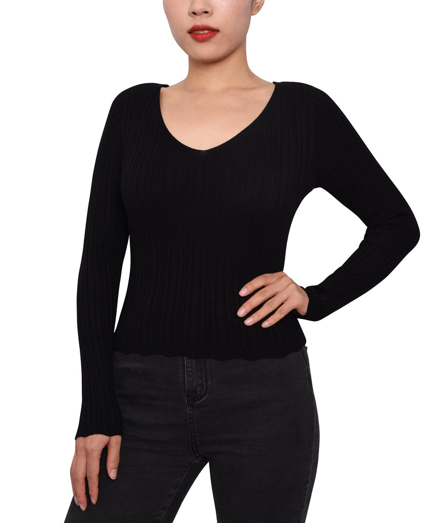 Planet Gold Women Rib Knit Strappy Back Sweater Black