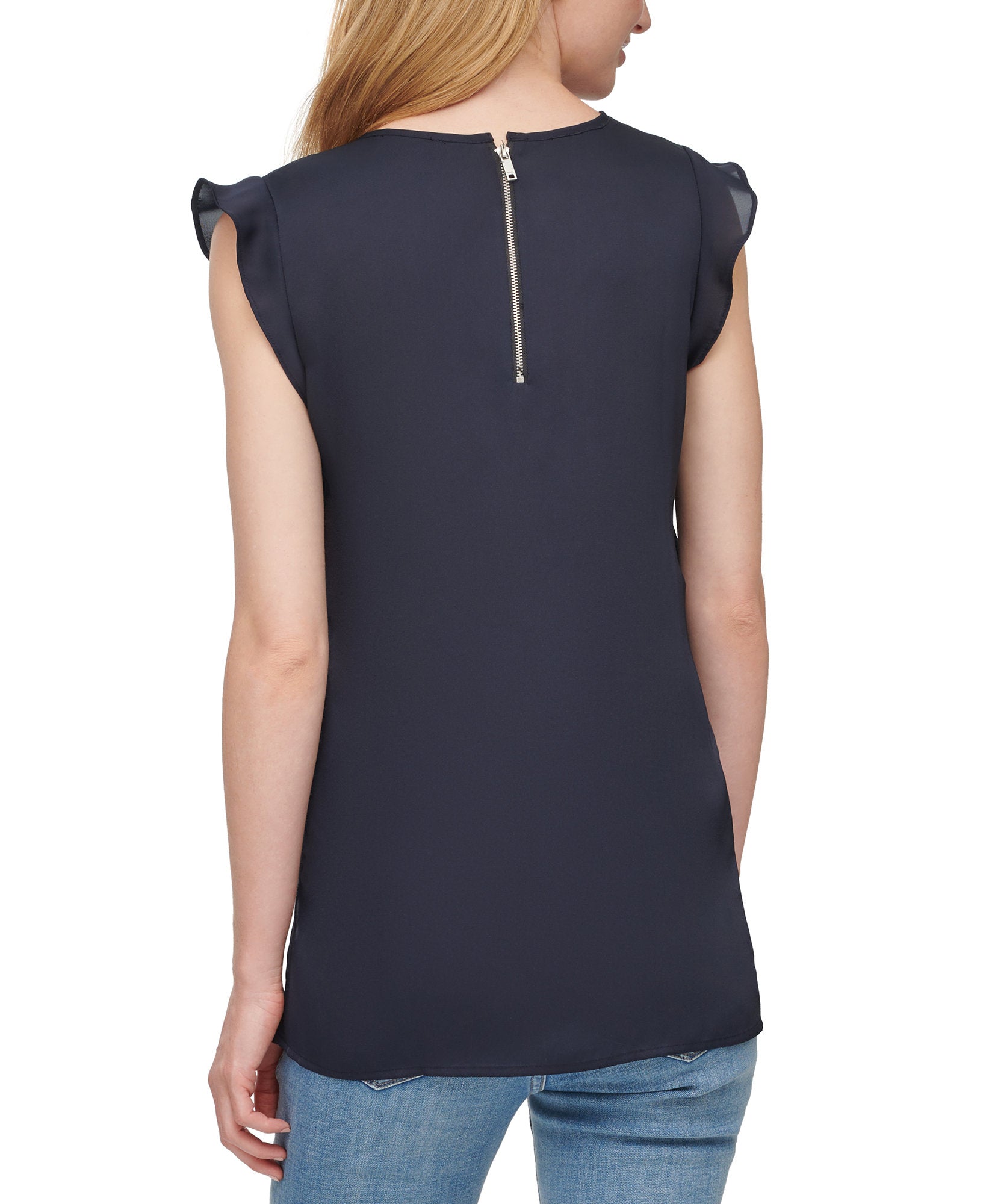 DKNY Women Printed Lace Trim Top