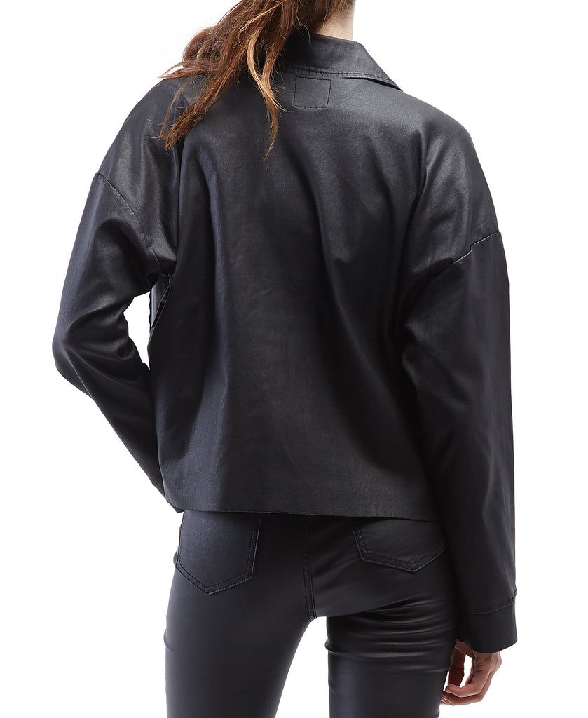 OAT Women Coated Faux Leather Shirt Jacket