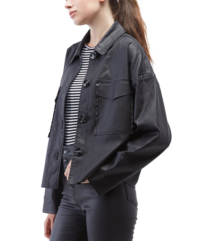 OAT Women Coated Faux Leather Shirt Jacket