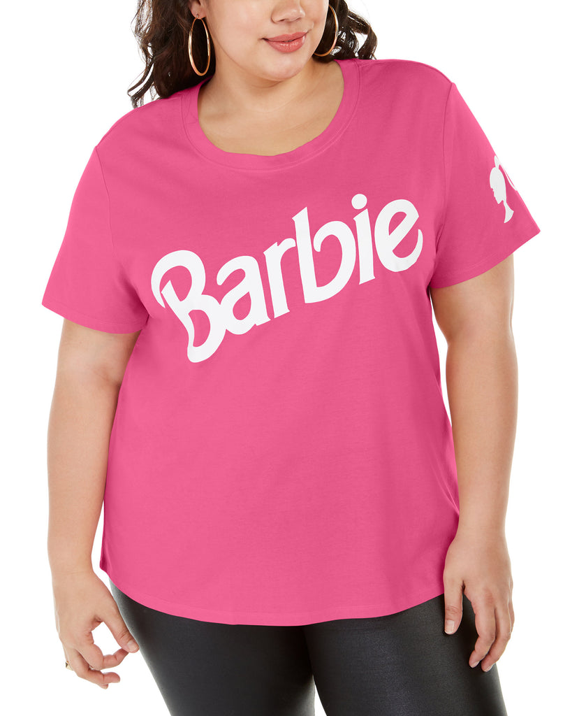 Love Tribe Women Plus Trendy Crewneck Barbie T Shirt Pink