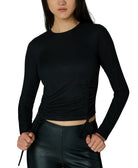 Polly & Esther Women Ruched Drawstring Hem Top Black