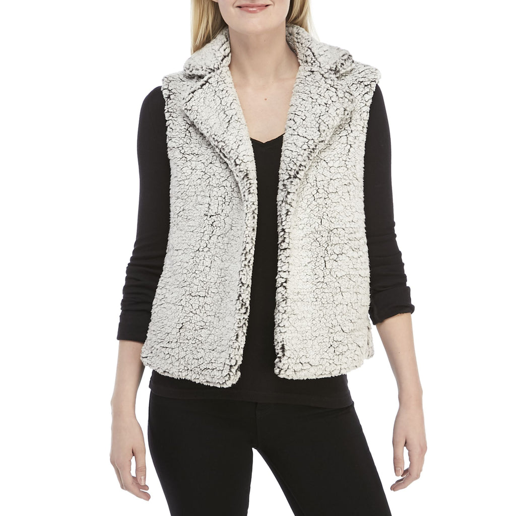 Ellen Tracy Women Short Fur Vest Grey Black