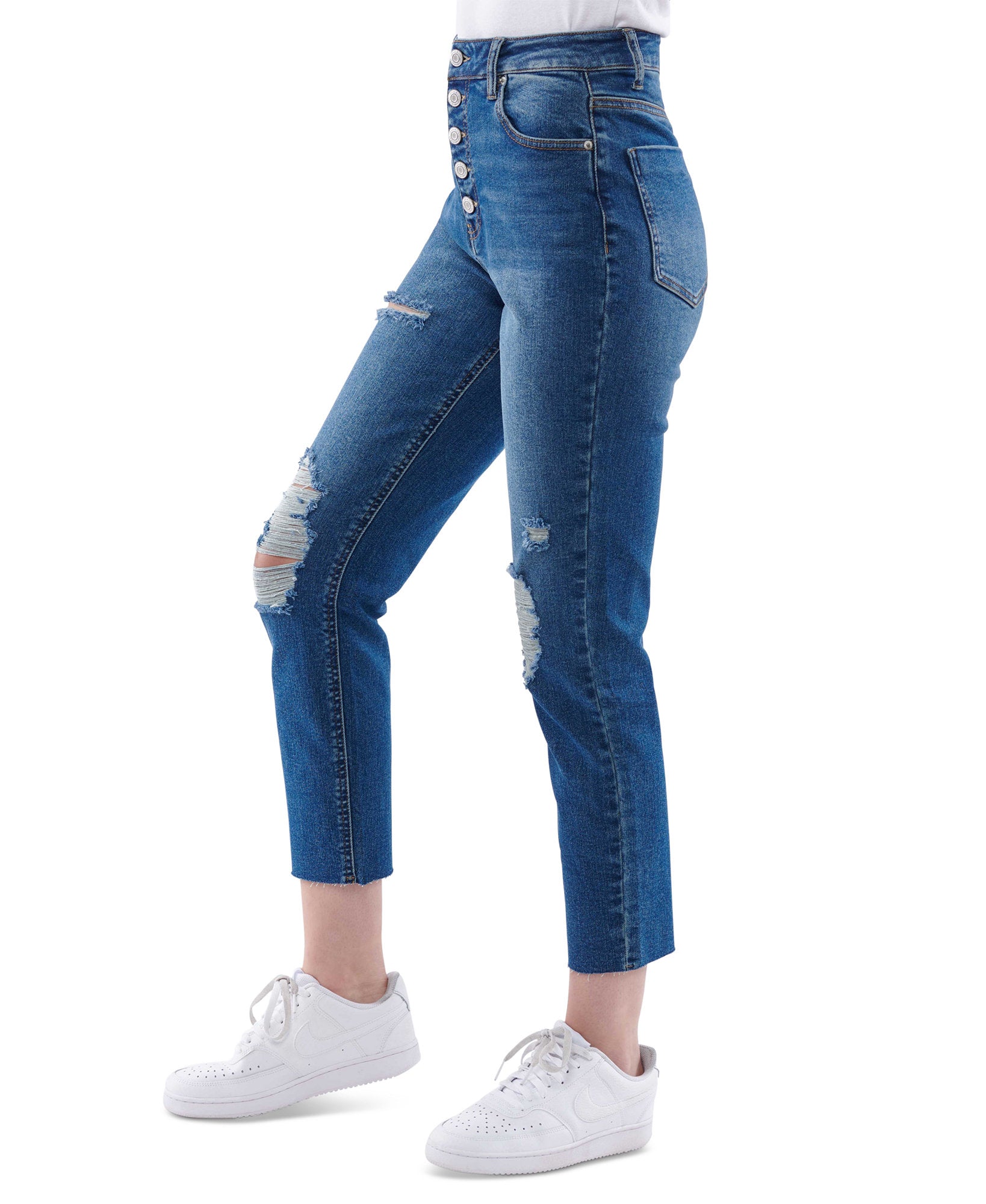 Vanilla Star Women Button Front Mom Jeans