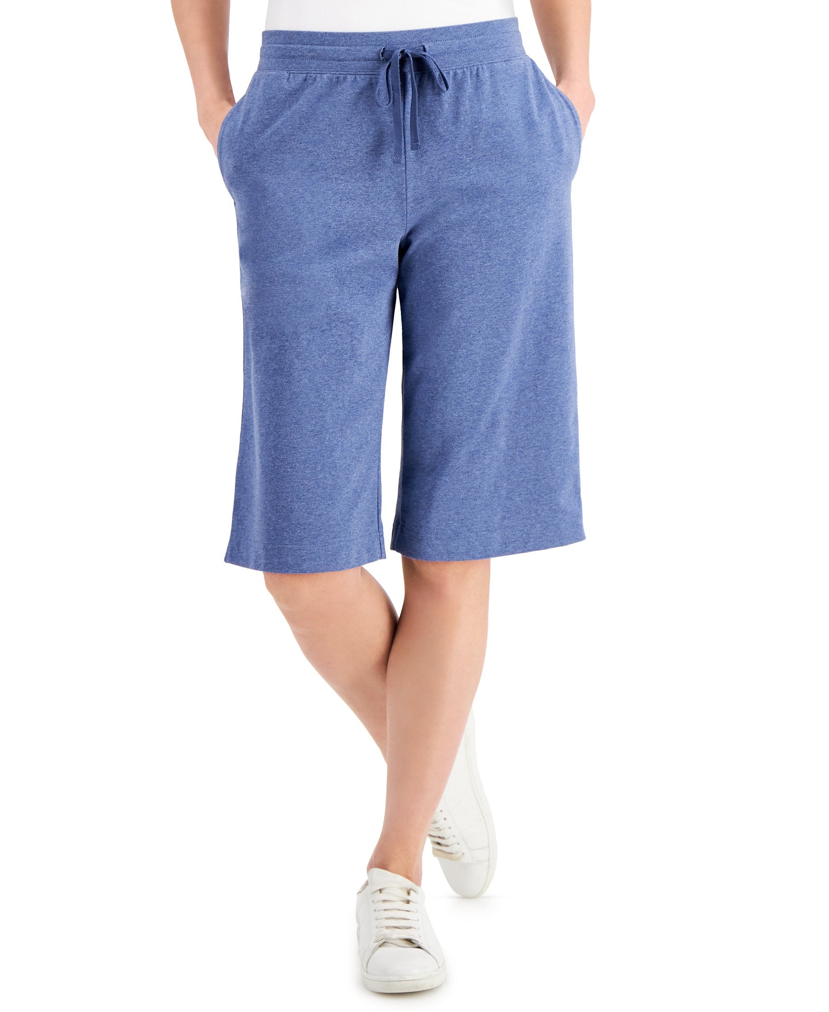 Karen Scott Women Petite Knit Skimmer Shorts Heather Indigo