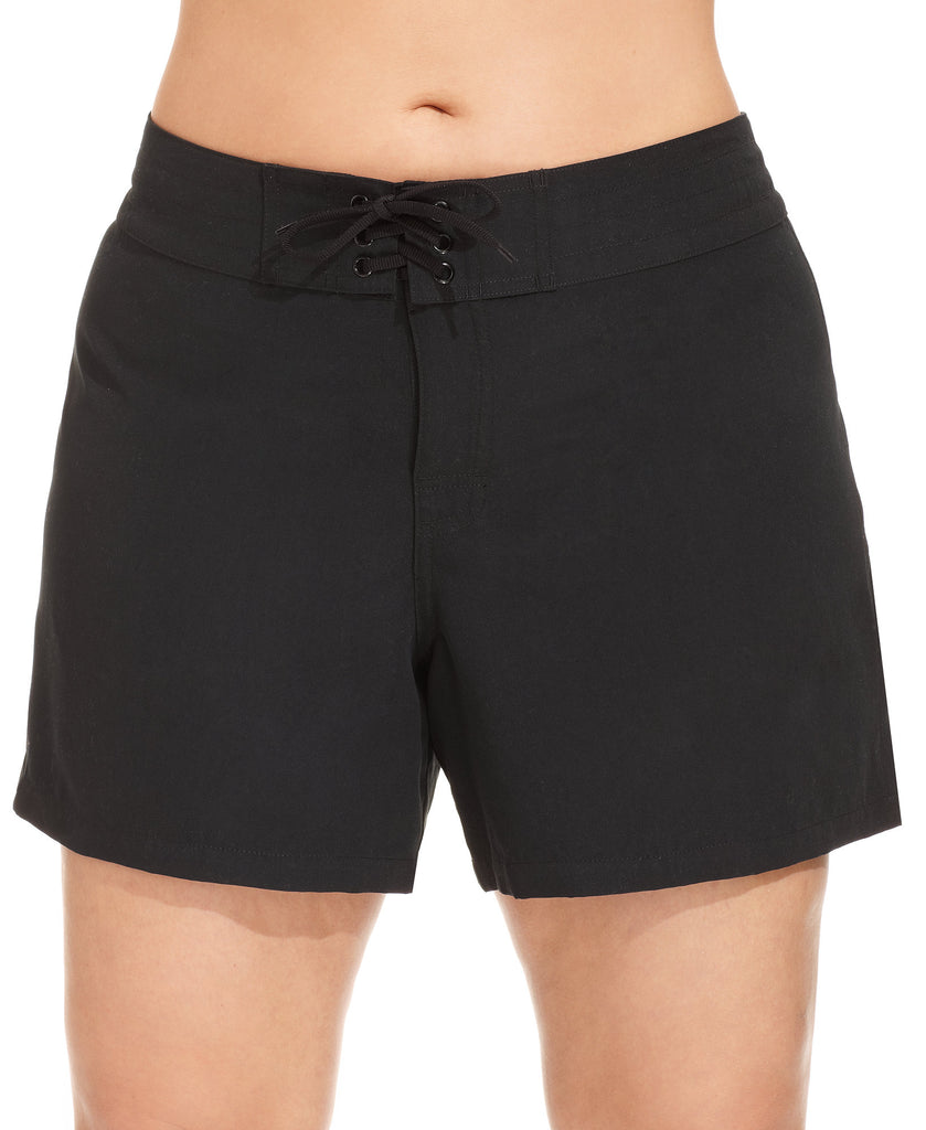 Island Escape Women Plus Tie Front Board Shorts Black