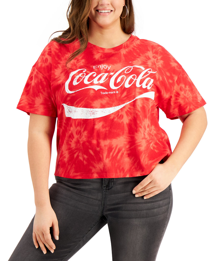 Love Tribe Women Plus Tie Dyed Coca Cola Cropped T Shirt Red