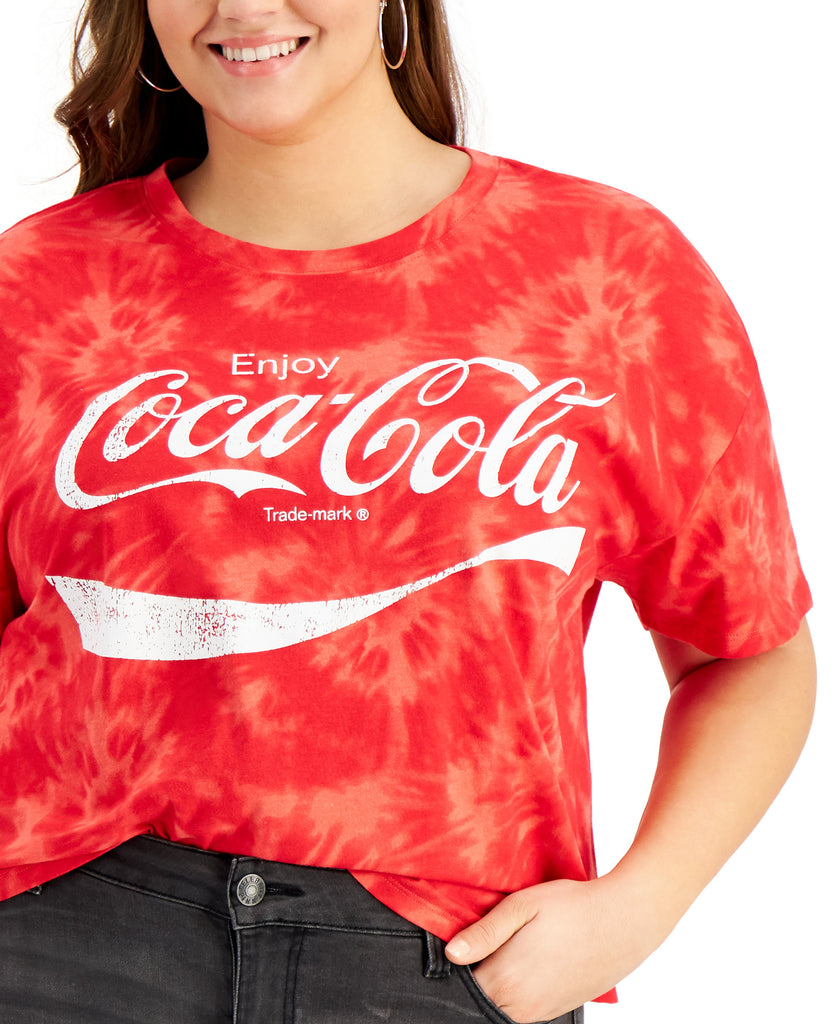 Love Tribe Women Plus Tie Dyed Coca Cola Cropped T Shirt