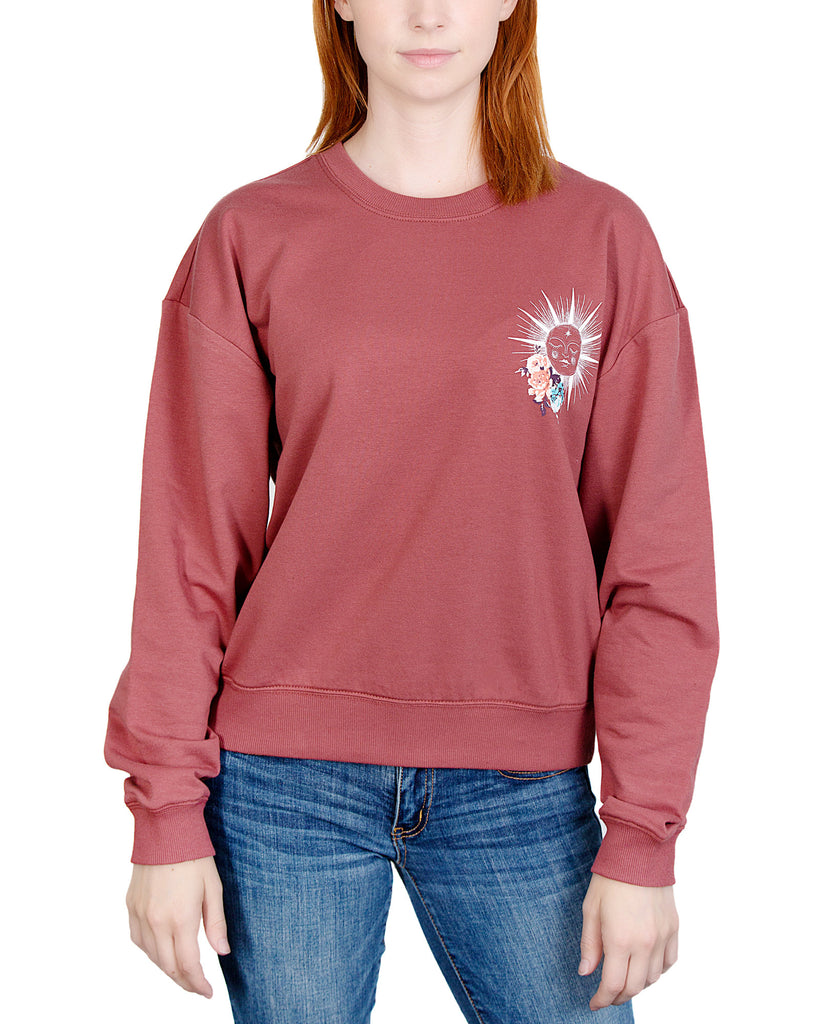 Rebellious One Women Celestial Floral Graphic Sweatshirt Cowhide