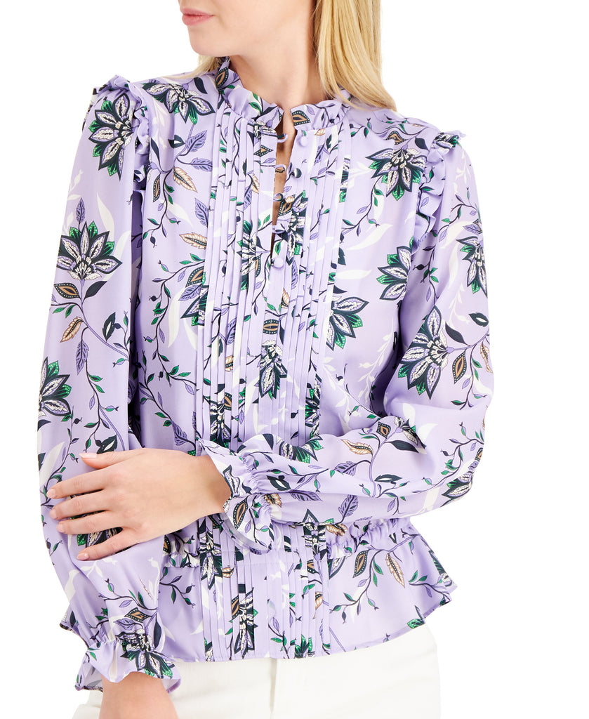 Charter Club Women Floral Print Pintuck Blouse