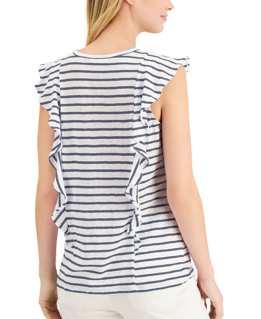 Charter Club Women Linen Striped Ruffled Top