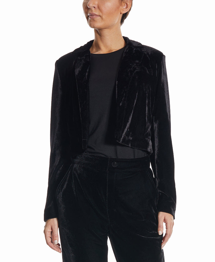 OAT Women Cropped Velvet Blazer Black