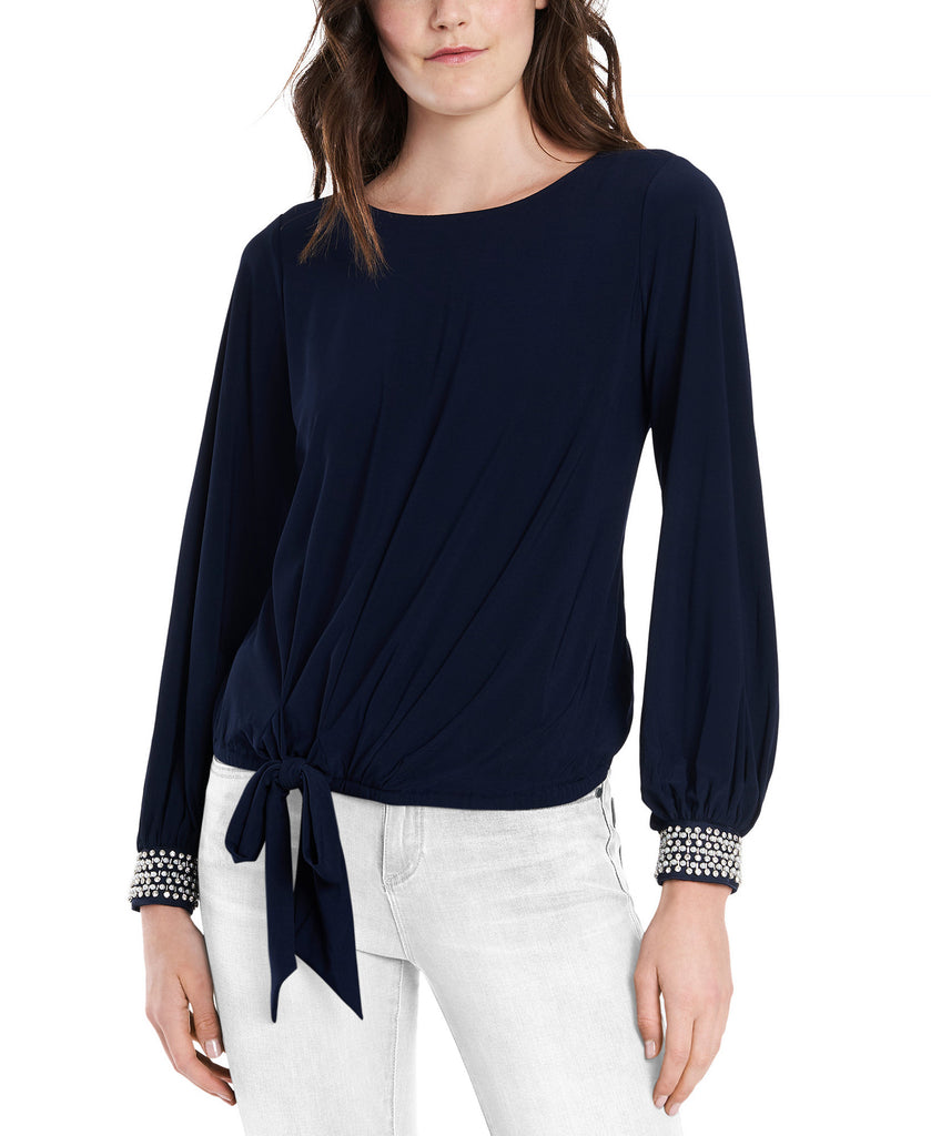 MSK Women Embellished Tie Front Blouse Navy