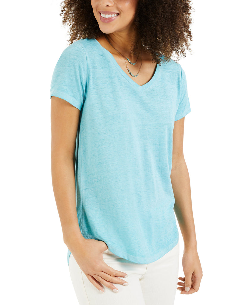 Style & Co Women Plus Solid Burnout T Shirt Aquastone
