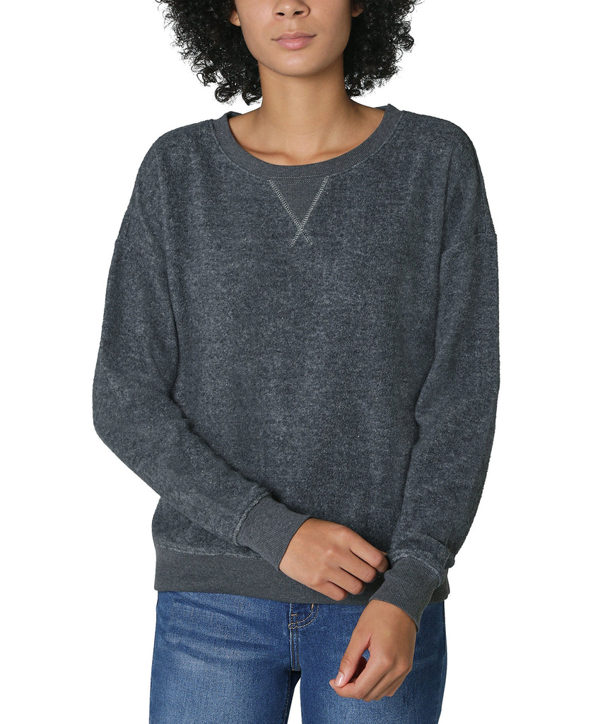 Ultra Flirt Women Crewneck Teddy Sweatshirt Charcoal Heather