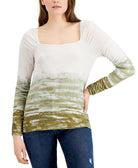 Fever Women Tie Dyed Square Neck Ribbed Knit Top Vetiver Surfs Up