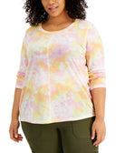 Style & Co Women Plus Tie Dyed Top Warm Citrus Dye