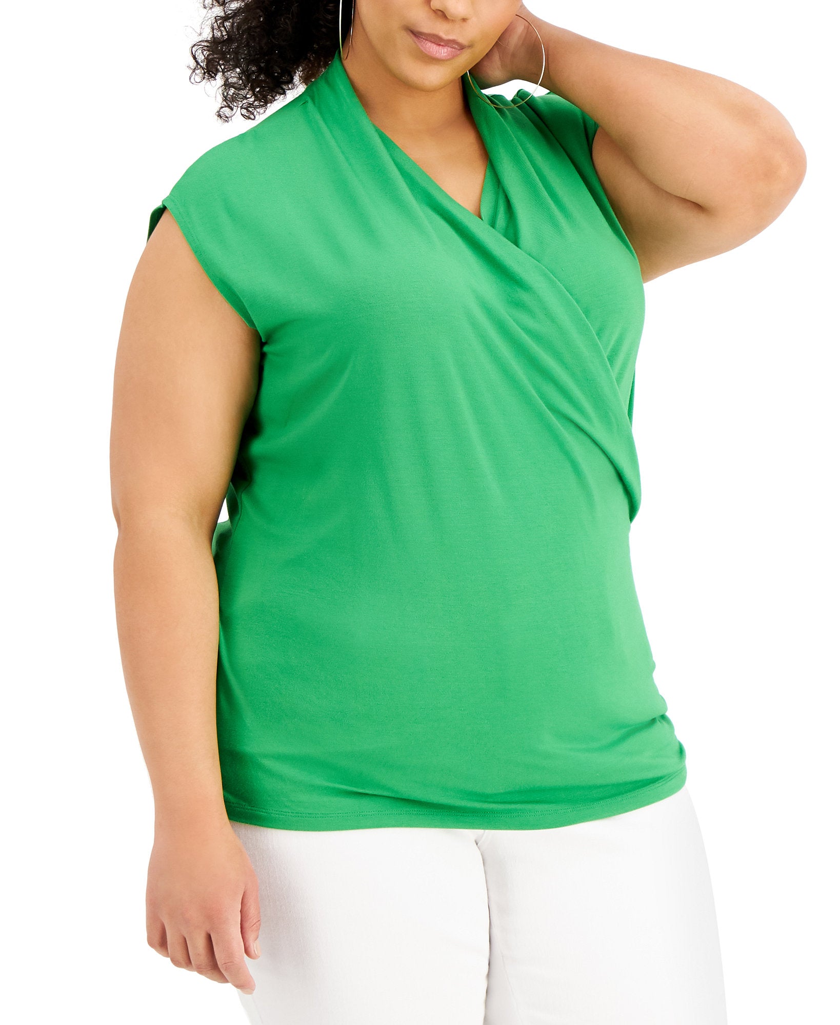 INC International Concepts Women Plus Surplice Top Green Emerald