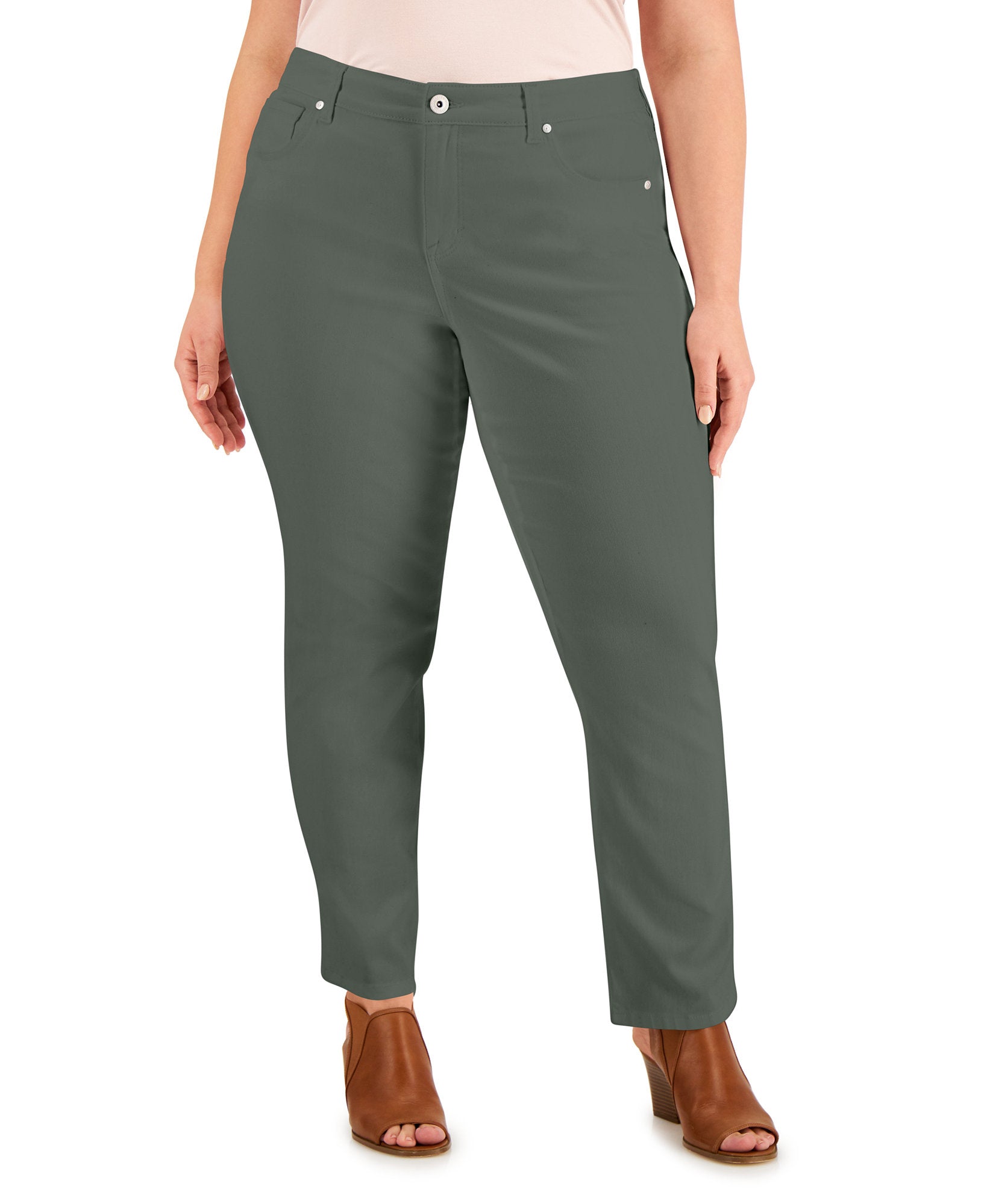 Style & Co Women Plus High Rise Straight Jeans New Pale Sage