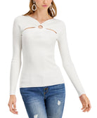 INC International Concepts Women O Ring Cutout Ribbed Sweater Washed White