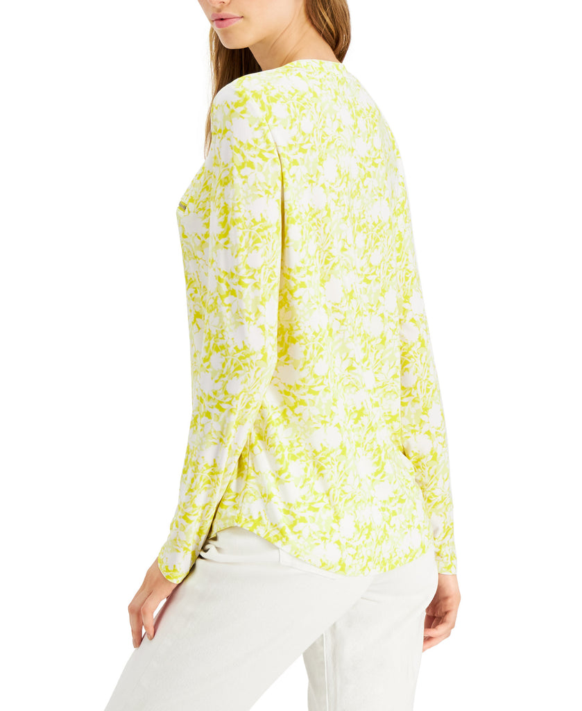 INC International Concepts Women Floral Printed Zip Detail Top