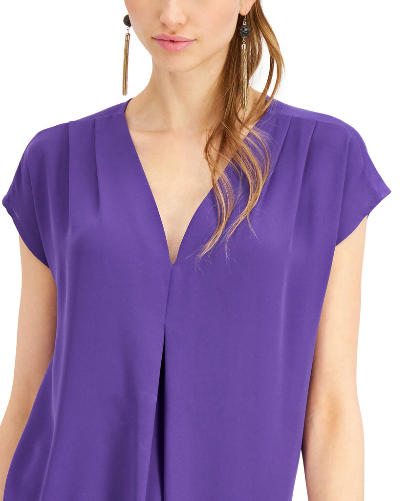 INC International Concepts Women Inverted Pleat V Neck Top