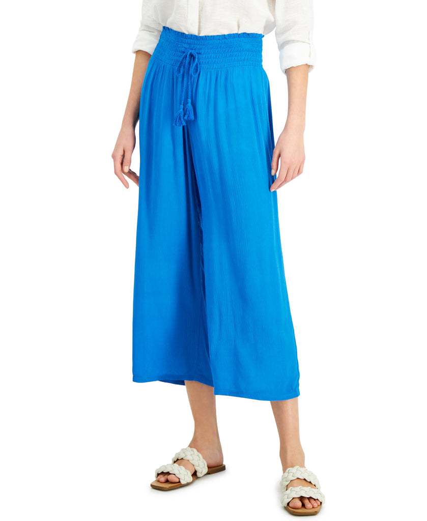 INC International Concepts Women Crinkle Gauze Cropped Wide Leg Pants Resort Blue