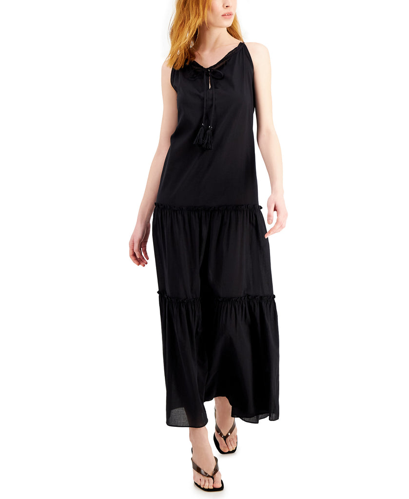 INC International Concepts Women Tiered Halter Maxi Dress Deep Black