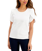 Charter Club Women Petite Cotton Knit Split Sleeve Top Bright White