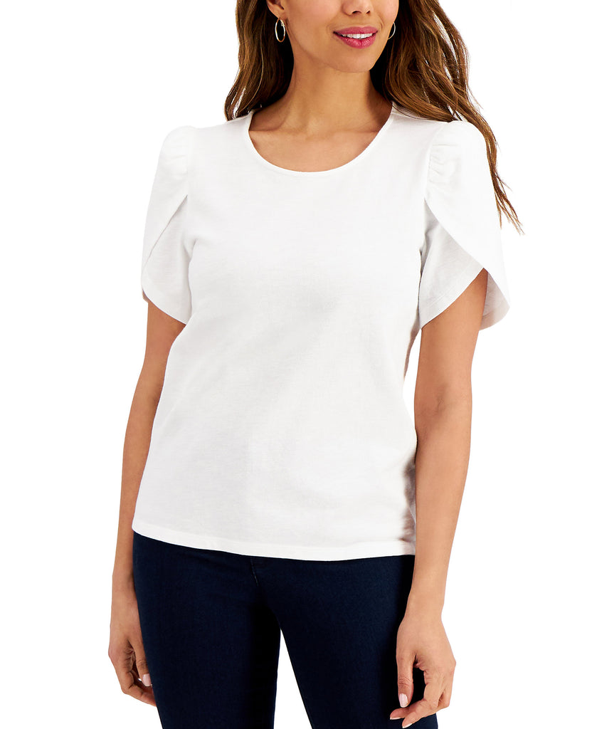 Charter Club Women Petite Cotton Knit Split Sleeve Top Bright White