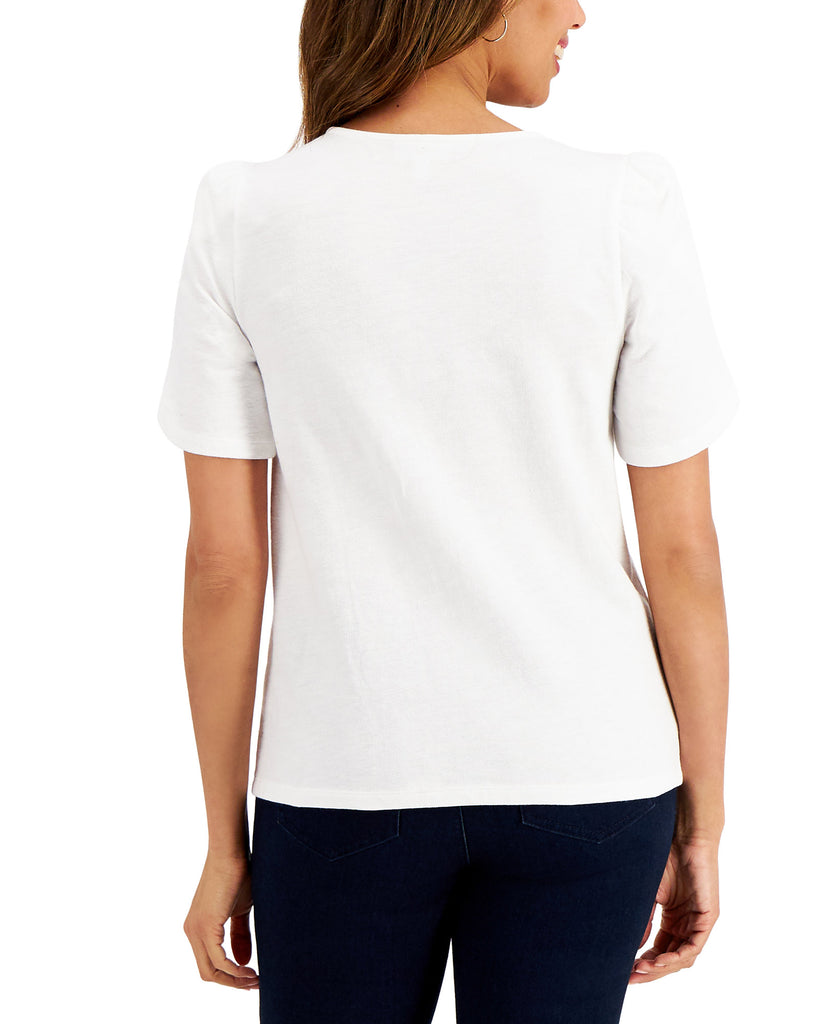 Charter Club Women Petite Cotton Knit Split Sleeve Top