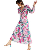 INC International Concepts Women Printed Shine Ruffle Maxi Dress Naveena Floral