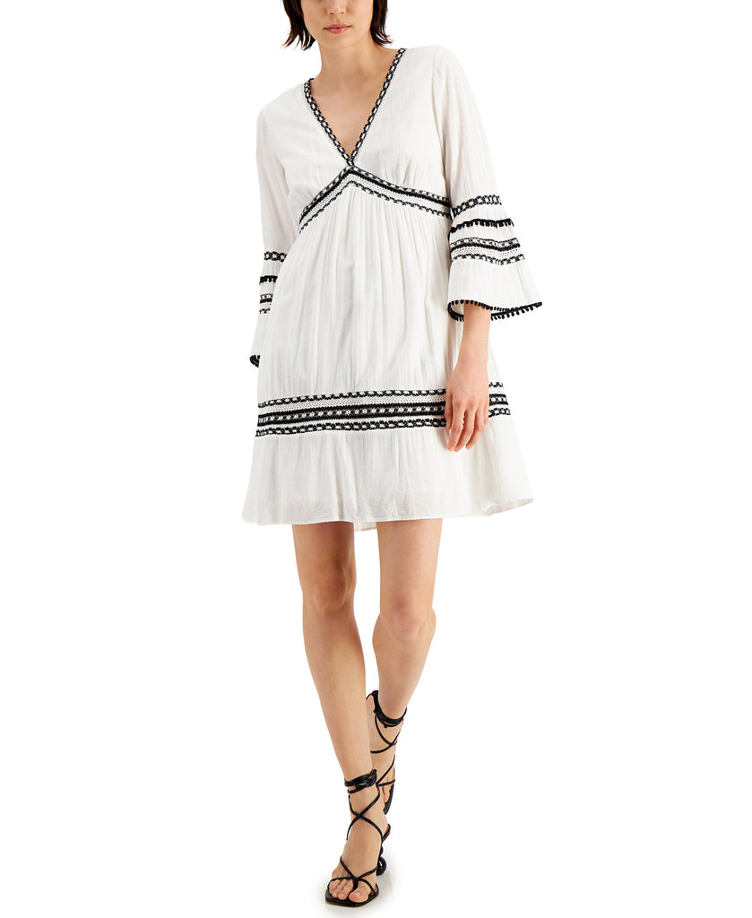 INC International Concepts Women Lace Trim Bell Sleeve Dress Bright White