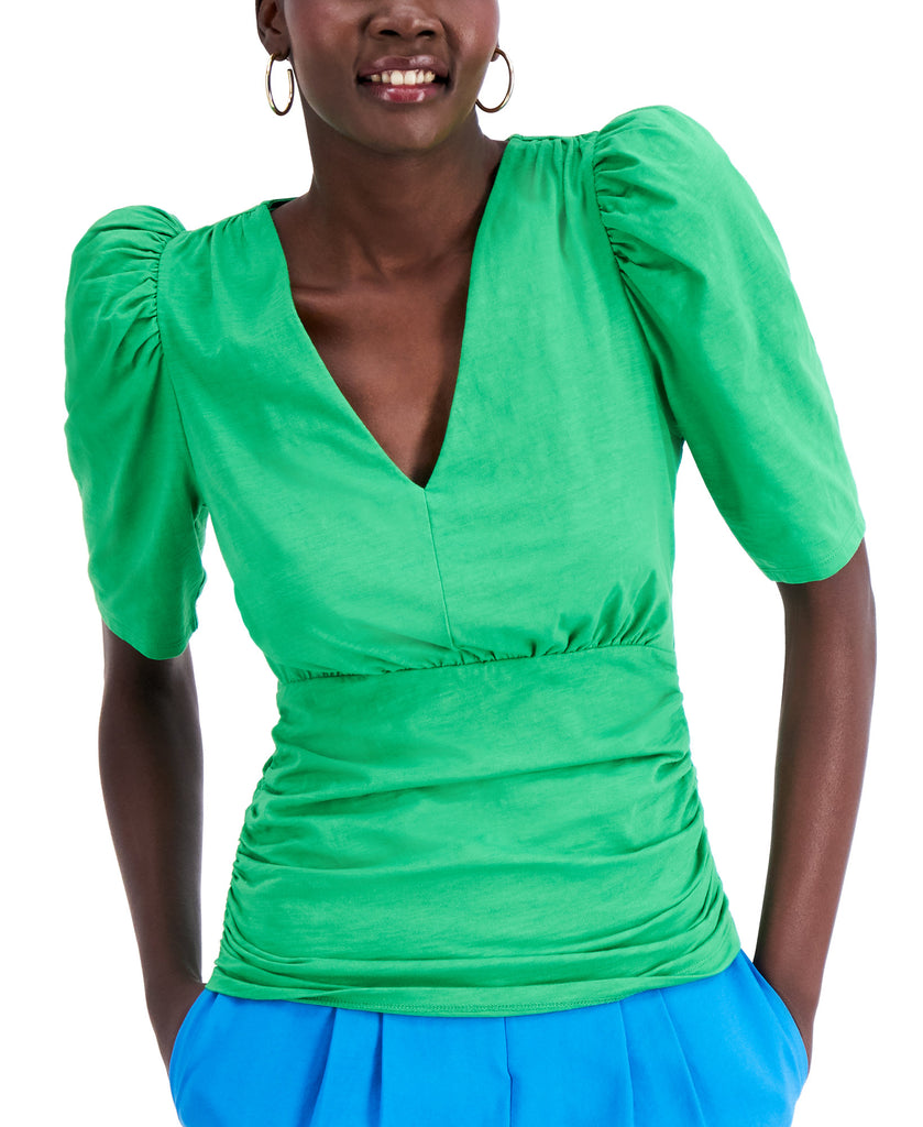 INC International Concepts Women Ruched V Neck Top