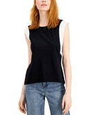 INC International Concepts Women Cotton Colorblocked Top Deep Black