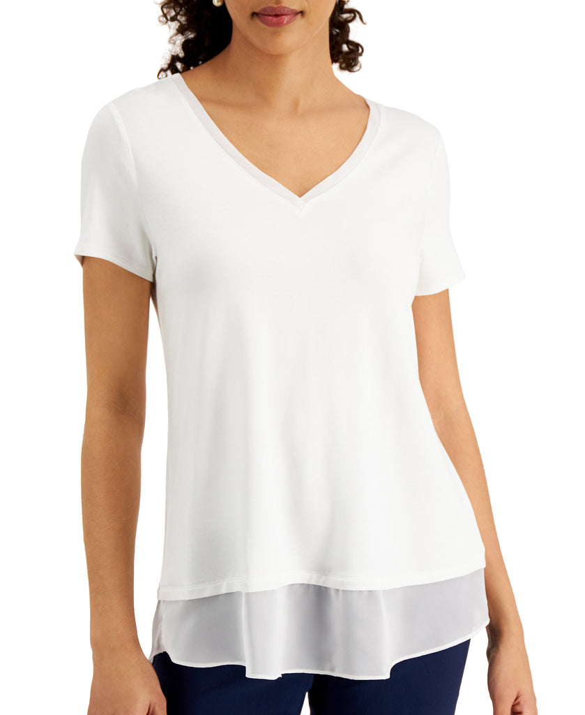 JM Collection Women Petite Chiffon Trim Top