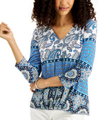 JM Collection Women Printed 3 4 Sleeve V Neck Top