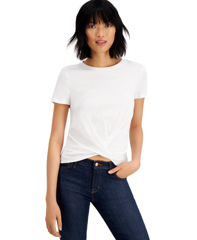 Bar III Women Cotton Twist Front T Shirt Bright White