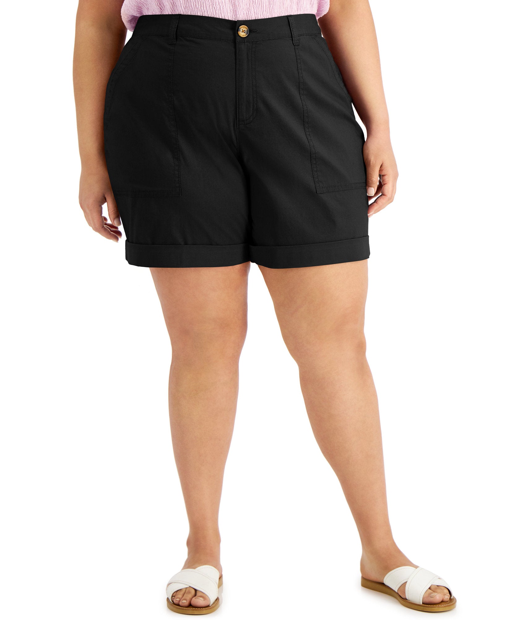 Style & Co Women Plus Rolled Cuff Shorts Deep Black