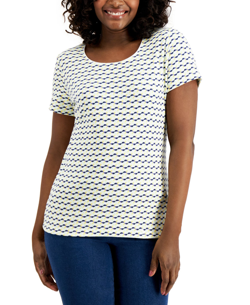 Karen Scott Women Geo Print Top Citron Aura