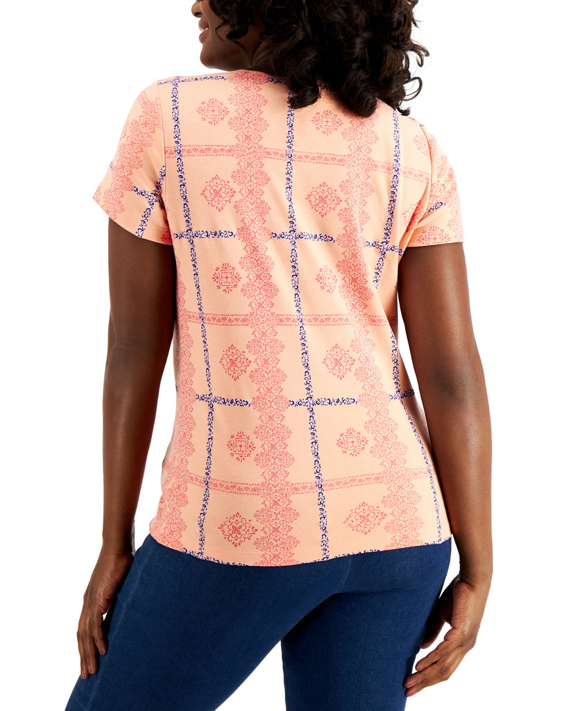 Karen Scott Women Lace Plaid Top