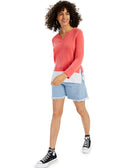 Charter Club Women Cashmere Long Sleeve Split Neck Twofer Gladiola