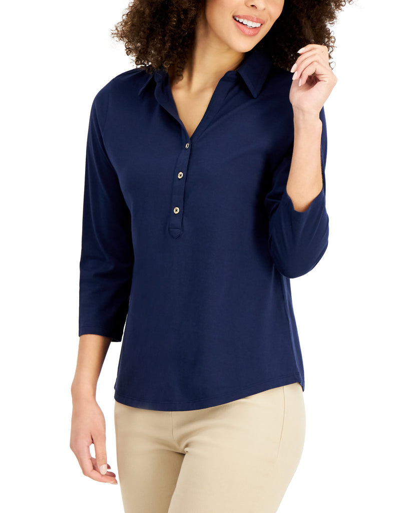 Charter Club Women Cotton Polo Top Intrepid Blue