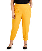 INC International Concepts Women Plus Pleat Front Jogger Pants Tangerine Crush