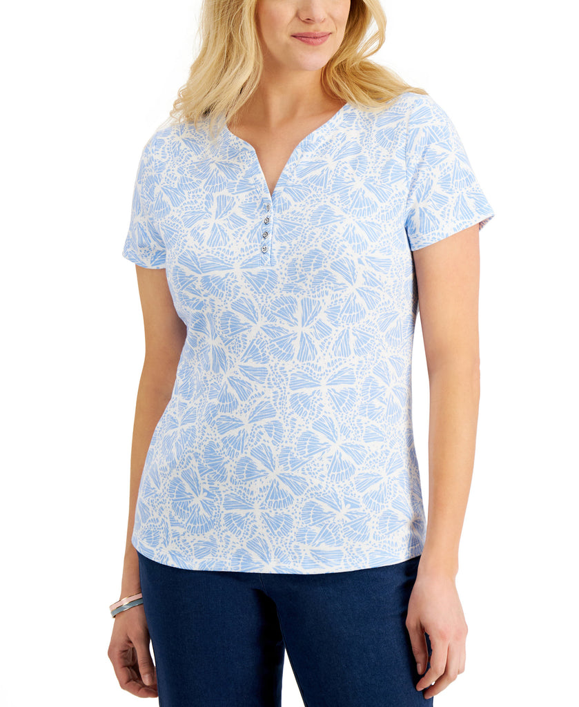 Karen-Scott-Women-Butterfly-Print-Split-Neck-Top-Blue-Beyond