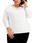 Kiss & Tell Women Plus Trendy Lace Trim V Neck Top Cream